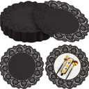 MCEAST 100 Pack Round Black Paper Doilies 13.5 Inches Lace Paper Place Mats Rustic Scallop Doily Disposable Table Pads for Food Cakes Crafts Party Weddings Tableware Decor
