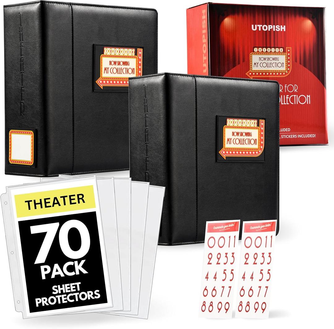 UTOPISH Show-Bill Binder with Sleeves - 2-Pack of Large 4 Theater Program Holders with 70 Sheet Protectors and Numbering Stickers Included - Broadway Gift with Full-Color Logo and Numbering Panel (2)