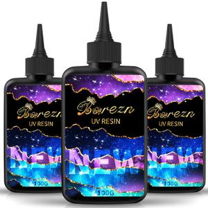 Bsrezn 300g UV Cure Resin Hard, Upgraded Crystal Clear Premixed Resin for Jewelry Making and Craft Decoration(3 x 100g)