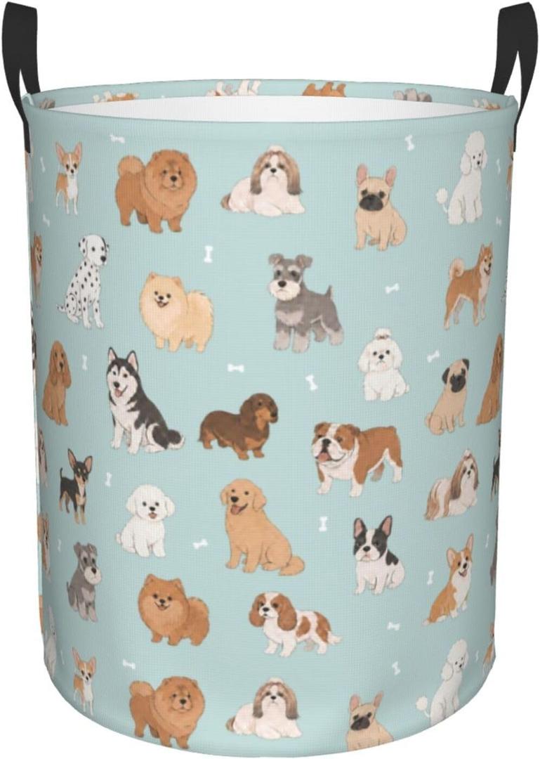 Puppy Dog Cute Animals Round Laundry Hamper Storage Basket Toys Clothes Organizer Bin For Home Bathroom Bedroom Dorm Nursery, 38l