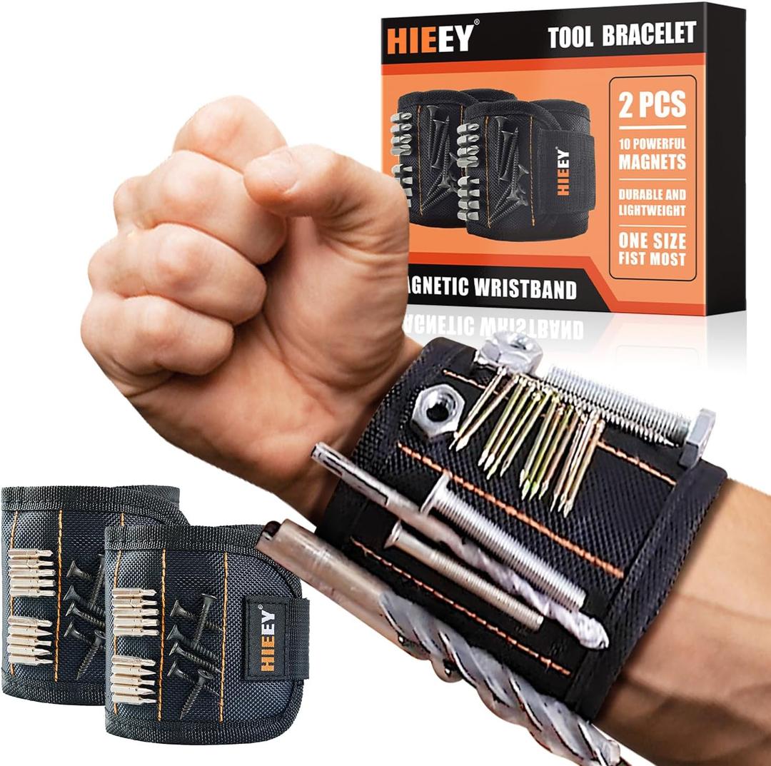 HIEEY 2 Pieces Magnetic Wristband for Holding Screws, Gifts for Men, Tool Belt Magnetic Wristband for Holding Screws, Cool Gadgets Christmas Gifts for Him Men Women Husband (Gift Box)