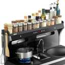 OTraki Magnetic Stove Top Shelf Spice Rack for Stove Adjustable 16-32 inch Over the Stove Shelf Stainless Steel Magnetic Rack Seasoning Organizer with 4 Hook Black