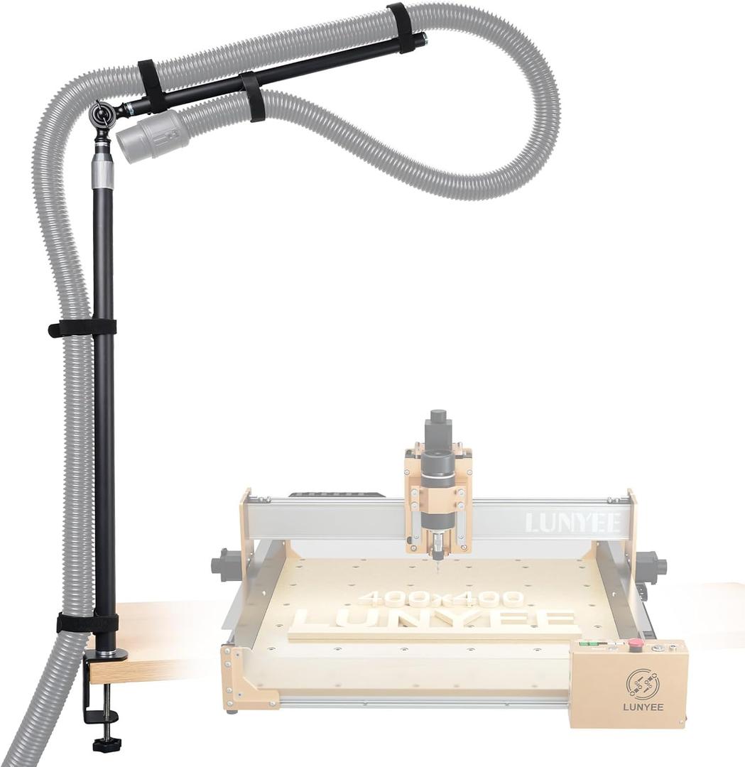 Dust Collection Boom Arm for CNC Router  Adjustable Clamp Mount Hose Holder for Desktop CNC Machines  Flexible Support Prevents Hose Sag, Improves Airflow & Keeps Work Area Clear