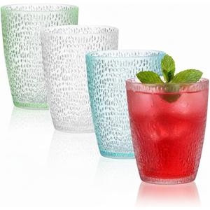 4 PCS Colored Plastic Drinking Glasses, Reusable Acrylic Drinking Cups, Stackable Juice Glasses Drinkware, Unbreakable Water Tumblers, BPA Free, Dishwasher Safe, 290 ML/10 OZ (4 Colors)