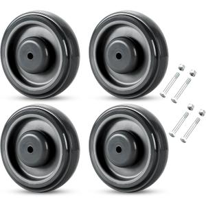 4 Pack Shopping Cart Replacement Wheels Kit 5-inch Diameter Wheels with Axles Bolt, Polyurethane Stepped and Full Tread Face w/Double Ball Bearing Shopping Cart Wheel (Grey)