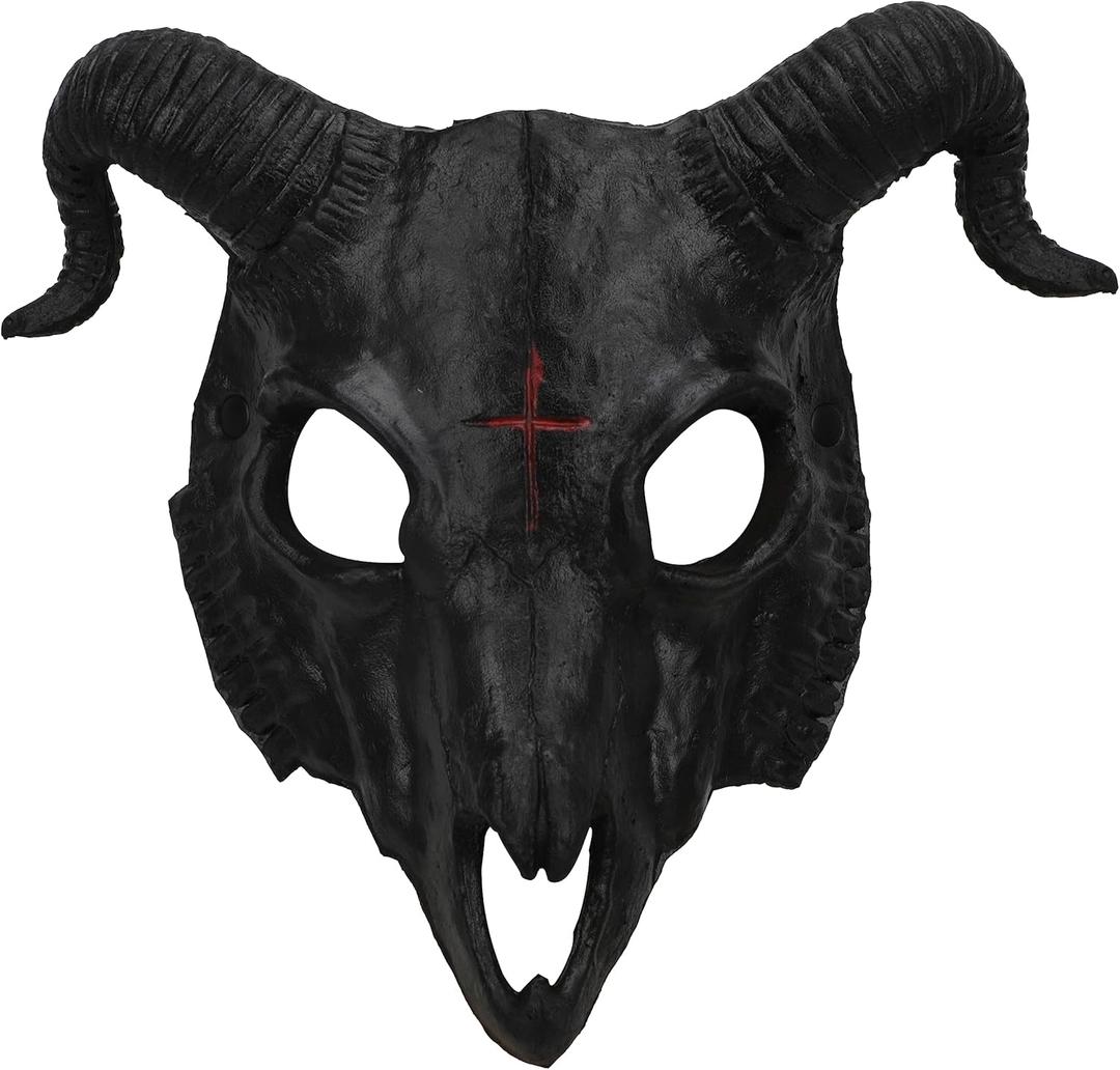 PURFUN Gothic Goat Head Skull Mask Ram Horns Animal Skull Costume Mask Demon Devil Evil Mask Cosplay Halloween Decor Prop