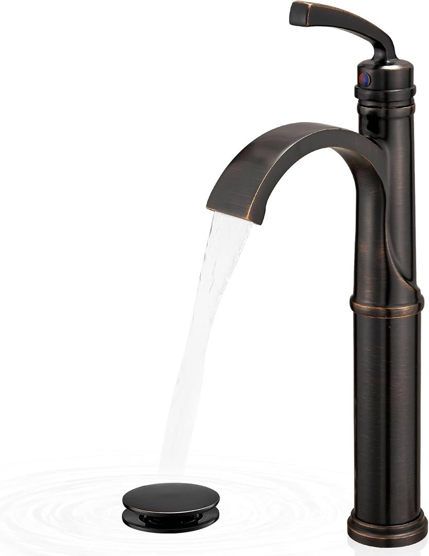 Vessel Sink Faucet, Oil Rubbed Bronze Waterfall Bathroom Sink Faucets, Brass Tall Bathroom Faucet Vanity Faucet 1 Hole Restroom Faucet Single Handle with Pop-up Drain Supply Hose Vessel Sink Faucet, Oil Rubbed Bronze Waterfall Bathroom Sink Faucets, Brass Tall Bathroom Faucet Vanity Faucet 1 Hole Restroom Faucet Single Handle with Pop-up Drain Supply Hose