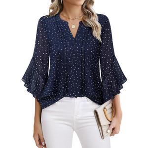 Timeson Women's 3/4 Sleeve Dressy Casual Top (Blue, XL)