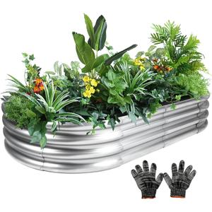 4x2x1 Ft Galvanized Raised Garden Bed with Open Bottom, Outdoor Thickening Oval Planter Box for Herbs, Vegetables, Fruits (Silver)