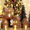 Thyle 4 Pcs Christmas Lighted Gingerbread House Decoration Resin House Village Figurine with Led Lights Rustic Gingerbread Xmas Village Home Decor for Christmas Indoor Holiday Party Decor