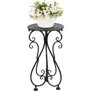 Metal Plant Stand, Heavy Duty Flower Pot Stand 17" Tall, Single Planter Holder for Indoor, Outdoor, Garden, Patio, Porch, Balcony, Home Decor, Black(1 Pack)