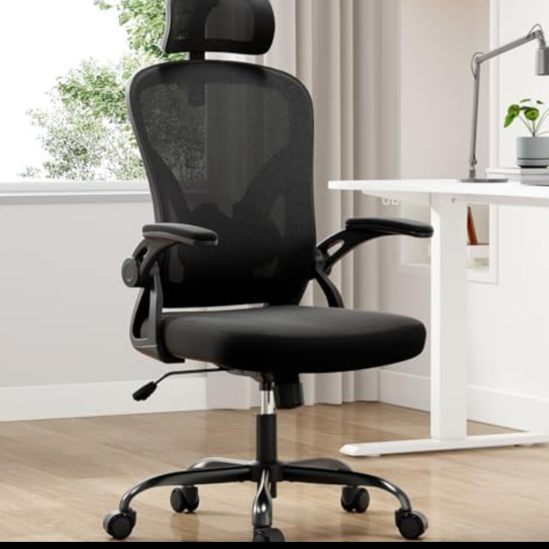 Synoroa Ergonomic Office Chair, Home Office Desk Chair with Headrest, High Back Computer Chair with Armrests and Adjustable Lumbar Support for Home Office Study Room, Black & Dark Black
