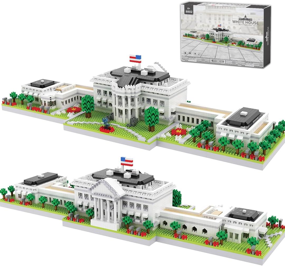 White House Micro Building Blocks Set 3000 Pieces Panoramic Architecture Model Kit (Includes West & East Wings) Expert Mini Bricks Puzzle for Adults Washington DC Landmark Souvenir Gift