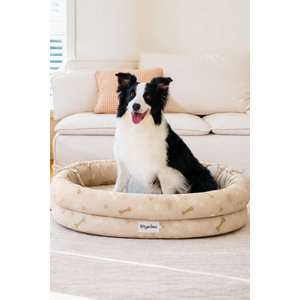 Orthopedic Dog Bed for Large Dogs, Pet Sofa Bed with Egg Crate Foam, 4-Sided Bolster, Removable Washable Cover & Anti-Slip Bottom, Large Beige Bone (L -35"L x 28"W x 6"Th)