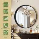 Round Bathroom Mirror, 24 Inch Black Circle Mirror with Metal Deep Frame, Round Mirrors for Wall Decor, Vanity, Entryway, Living Room