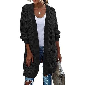 Zeagoo Women's 2025 Fall Open Front Cardigan Long Batwing Sleeve Chunky Knit Sweater Loose Outerwear Coats with Pockets, (Small, Black)