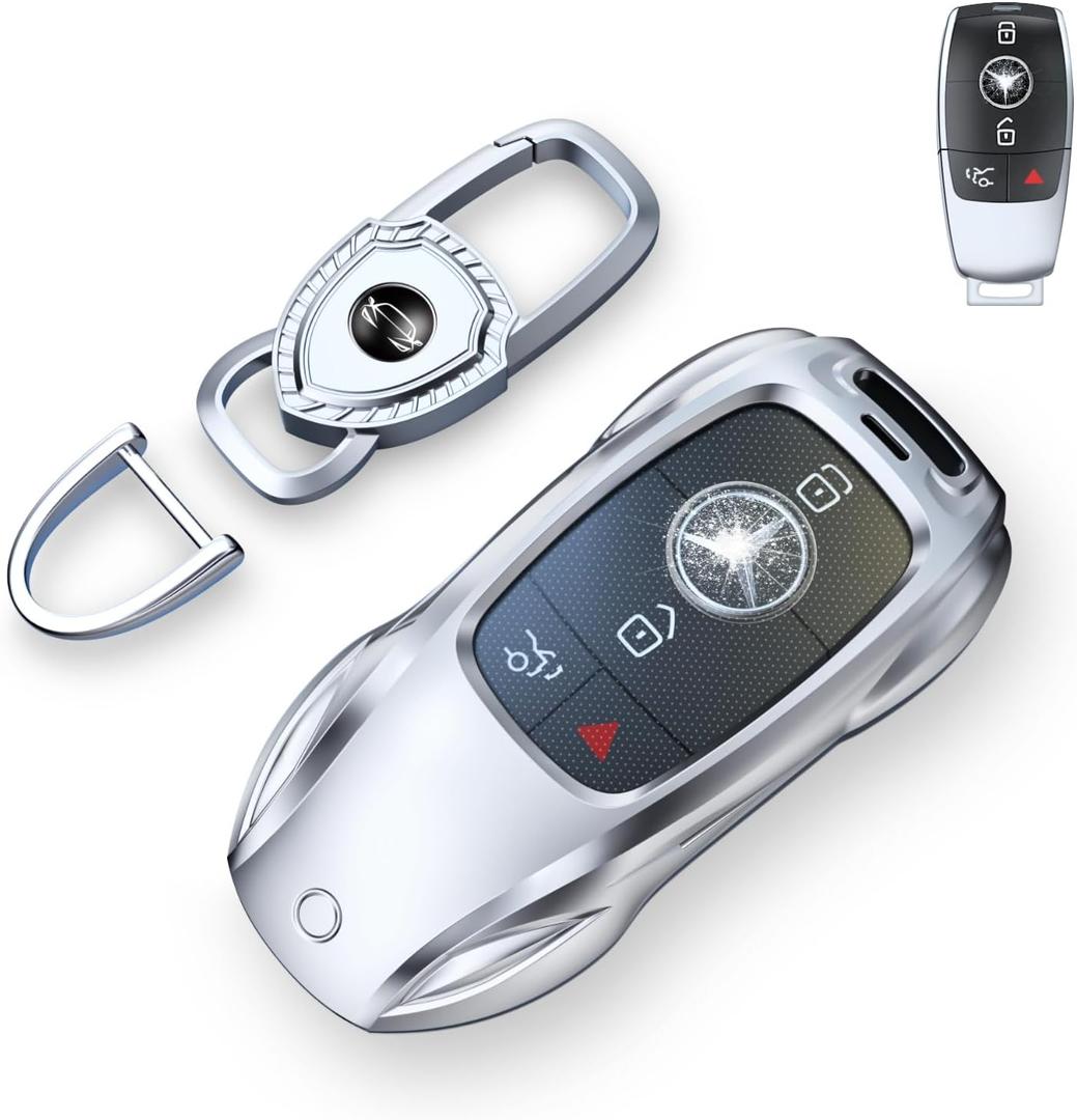 for Benz Key Fob Cover,Fit A B C E G S R Class SL SLC CLS CLA GLB GLC GLE GLS AMG CLK ML SLK Key Case Shell (Fashion Silverfor Benz-A)