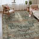 Rugxara 4x6 Rug for Living Room Bedroom, Green Washable Throw Rugs, Vintage Retro Boho Area Rugs, Non Slip & Low Pile Accent Throw Carpet for Indoor Dining Room, Kids Room and Office(Green 4x6ft)