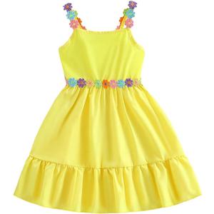 GORGLITTER Girl's Floral Mini Dresses Summer Beach Vacation Girl Birthday Ruffle Cute Sundress Cute Clothes Yellow, 7 Years