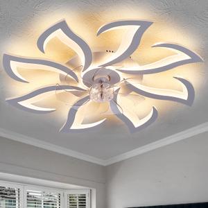 White Flower Modern Ceiling Fans with Lights, Low Profile Ceiling Fan with Remote for Bedroom, 32inch Flush Mount Ceiling Fan with LED Dimmable Light,6-Speeds, Timing CeilingFan Light-8L