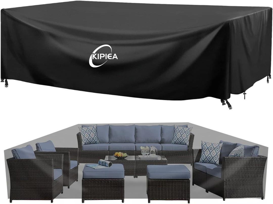 Kipiea Outdoor Furniture Covers Waterproof, 420D Heavy-Duty Patio Furniture Set Covers, No Tears Anti UV No Fading(138" L x 103" W x 36" H)