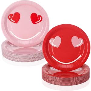Yungyan 60 Pcs 9 Inch Valentine's Day Paper Plates Heart Eyes Disposable Pink and Red Round Dinner Plates Pink Party Tableware for Valentines Galentines Anniversary Wedding Party Supplies
