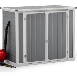DWVO 41Cu.ft Outdoor Storage Shed w/o Shelf, 4.7x2.5 FT Horizontal Resin Tool Shed with Hydraulic Gas Rod and 3 Locks for Garden, Trash Cans, All-Weather Outdoor Storage, Lockable, Gray