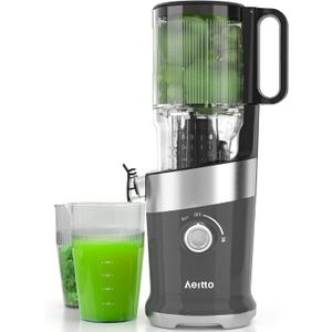 Juicer Machines For Whole Fruits, Aeitto Cold Press Juicer with Wide Feed Chute, Self Feeding Juice Extractor Machine, Easy to Assemble, Easy to Clean with Brush, High Juice Yield