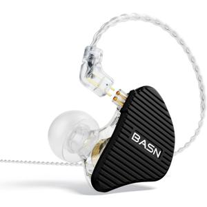 BASN Mix-PD 2-Pin in Ear Monitor,1Planar Driver + 1Dynamic Driver Hi-fi IEM Earphones with CNC Crafted Metal Cover, Wired 0.78mm 2-Pin Detachable Cable for Musicians (Matt Black)