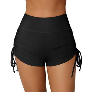 ATTRACO Women Swim Shorts High Waisted Swimsuit Shorts Swim Bottom Board Shorts (Small, Black(pockets))