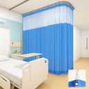 180" W X 84"L/15x7FT LInherent Flame Retardant Hospital Curtain Room Divider, Grommet Flame Resistant Cubicle Curtains Medical Privacy Curtain for Hospital, Medical Clinic, Lab, School, Blue