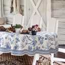 Blue Floral Oval Tablecloth 54x72 Inch, Blue and White French Country Tablecloth, Rustic Floral Polyester Waterproof Tablecloth for Farmhouse Kitchen Decor/Indoor and Outdoor Tables/Parties/Picnics