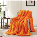 L'AGRATY Chunky Knit Blanket Throw: 50''x60'' Chenille Chunky Knitted Throw Blanket for Bed Couch - Handmade Thick Big Cable Knit Blanket - Large Chunky Crochet Rope Blanket for Home Decor(Orange)