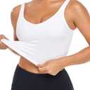 Oalka Sports Bra Womens Longline Padded Crop Tank Yoga Bras Workout Fitness Top (White, M)