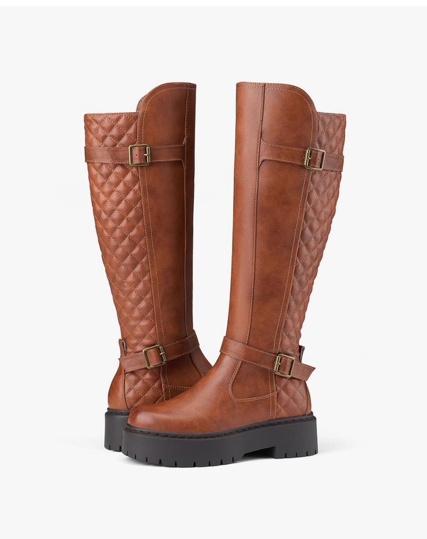 Women's Knee High Riding Boots with Side Zipper - Chunky Platform Motorcycle Boots for Women Size 11