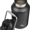 Konokyo Half Gallon Jug with Handle,64 oz Insulated Water Bottle with Carrying Pouch,Double Wall Vacuum Stainless Steel Metal Bottle,Black