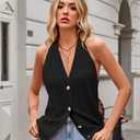 Women Sweater Vest Button Down V Neck Knit Tank Top Sleeveless Cardigans Black S (Black, S)