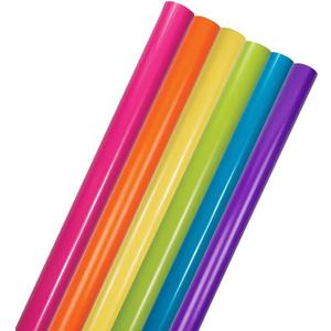 JAM Paper Solid Color Wrapping Paper - 25 Sq Ft Each - Assorted Bright Glossy Colors - 6 Rolls/Pack