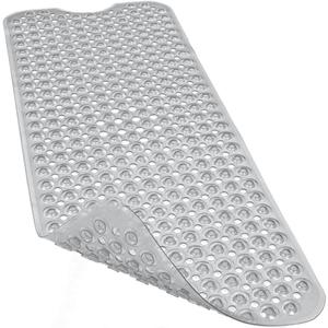 Linoows Bathtub and Shower Mats, 40x16 Inch Extra Large Non Slip Soft Bath Tub Mat with Suction Cups and Drain Holes for Bathroom Floor and Keep Tubs Clean, Machine Washable, Gray