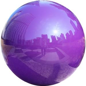 VCUTEKA Gazing Ball, 10" Stainless Steel Mirror Ball Reflective Garden Sphere, Gazing Globe for Home Garden Patio Lawn Outdoor and Indoor Decorative, Purple