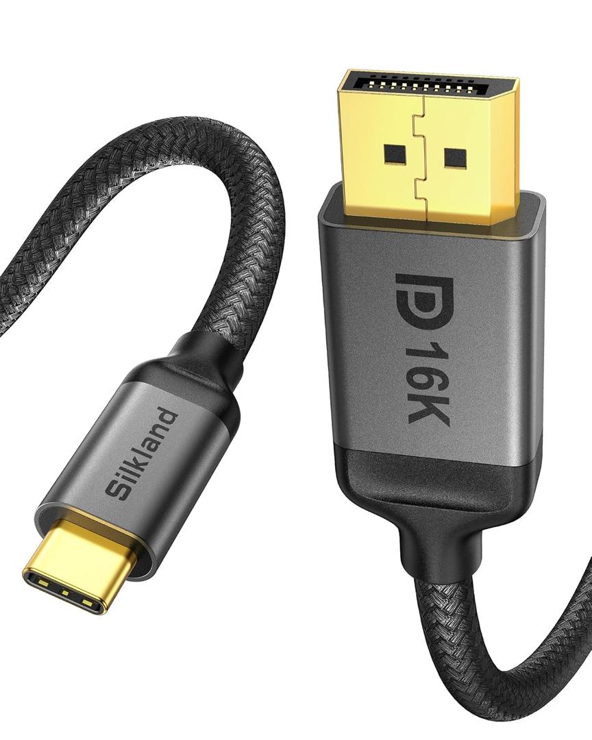 Silkland VESA Certified USB C to DisplayPort 2.1 Cable [16K HDR, 8K@120Hz, 4K@240Hz], Unidirectional Thunderbolt 4/3 to DisplayPort 40Gbps, USBC to DP Compatible for MacBook, Odyssey G8/G9, XPS, 6.6FT