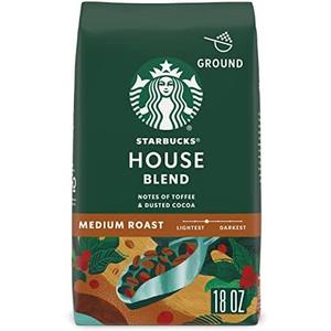 Starbucks Ground Coffee, Medium Roast Coffee, House Blend, 100% Arabica, 1 bag (18 oz), BB Date: 10/07/2025