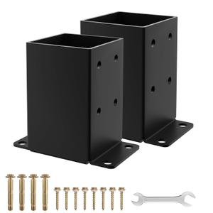 4x4 Post Base 2PCS, Inner Size 3.5x3.5 Inch Fence Post Anchor, Rust-Proof Heavy Duty Metal Black Powder-Coated Railing Post Brackets, for Support Deck, Pergola, Includes Screws
