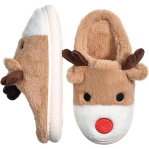 Cute Animal Slippers for Women - Fuzzy Plush Memory Foam Indoor, Machine Washable Cozy House Shoes (Beige)