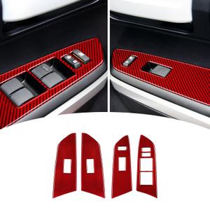 Bilisin Carbon Fiber Sticker Compatible with Toyota Window Lift Switch Button Control Panel Cover Trim Interior Accessories for Toyota Tundra Crew Cab 2014 2015 2016 2017 2018(4Pcs Red)