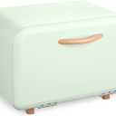 Navaris Bread Box - Metal Bread Bin Storage Tin with Front Opening Drop Down Door for Kitchen Counter or Shelf - Breadbox Container - Mint Green