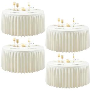 4 Pack Ivory Round Tablecloth 60 inch Stretch Spandex Fitted Table Cloth 5FT Round Banquet Tablecloths Wrinkle Free Table Cover Stitch Circle Tablecloth with Ruffle Skirt for Party Wedding Birthday