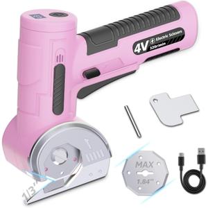 2026 Upgraded Cordless Electric Scissors - Oversized 1.84" Tungsten Blade, Wider Opening & 1/3" Max Cut, 320RPM, 3-Speed Powerful Rotary Cutter for Cardboard, Fabric, Leather & DIY Crafts, Pink