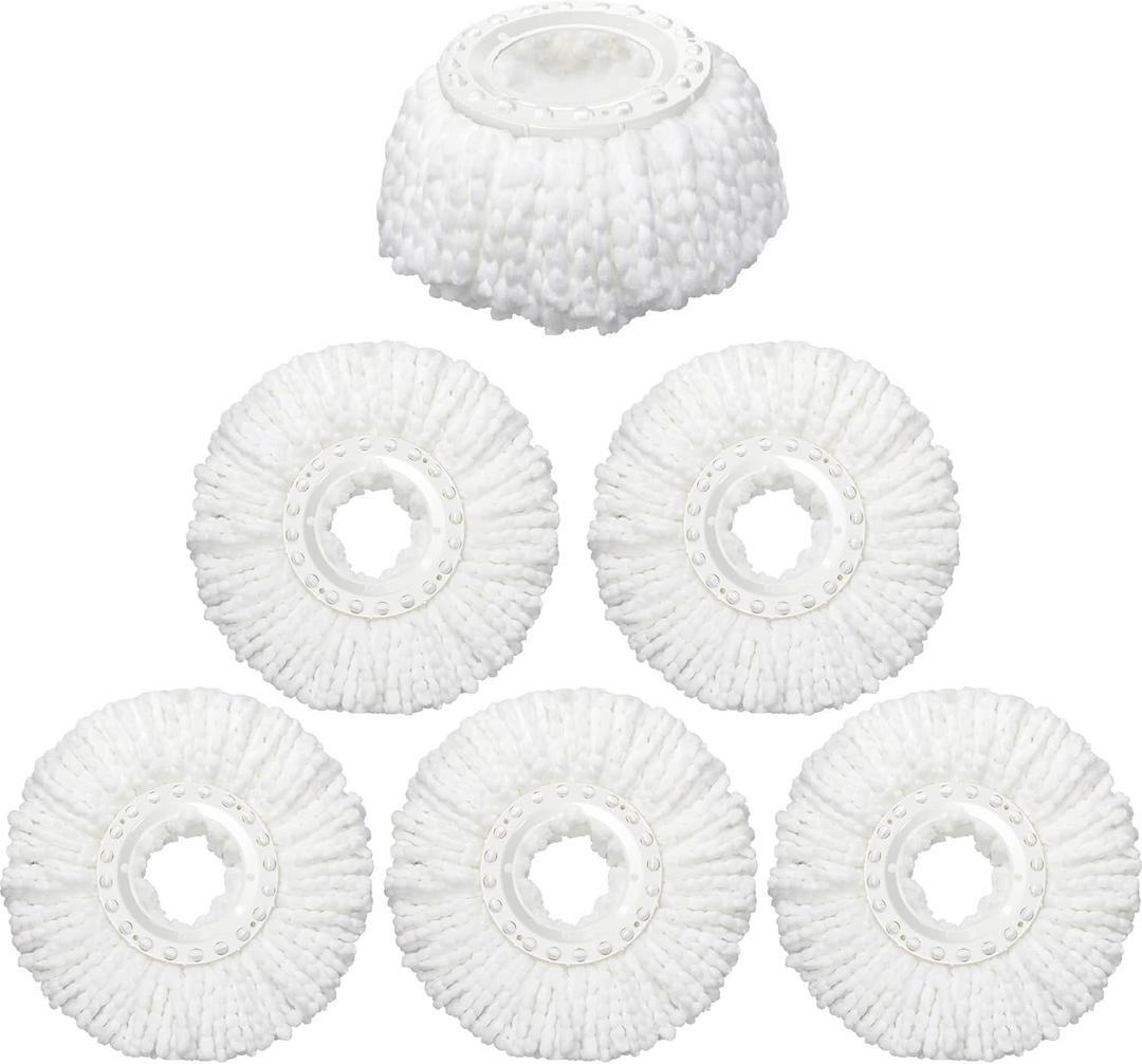 6 Pack Mop Head Replacement, Spin Mop Replacememt Head for 6-6.3 Inch Spin Mop Heads, Microfiber Mop Head Compatible with Hurrican Casabela Mopnad, Household Cleaning Tools, Commercial Mop Head (Six, White)