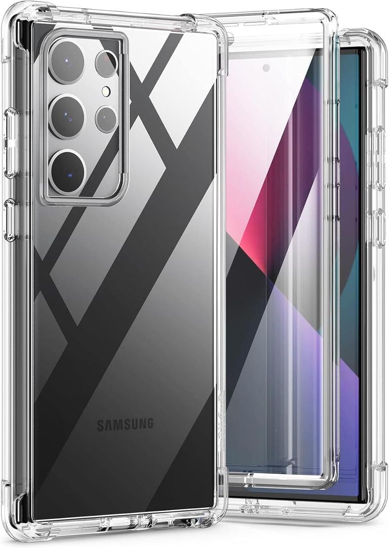 SURITCH for Samsung Galaxy S23 Ultra Clear Case 6.8" (Only), [Built-in Screen Protector] Full Body Protective Hard Shell+Soft TPU Phone Case for Samsung S23 Ultra -(Full Clear)